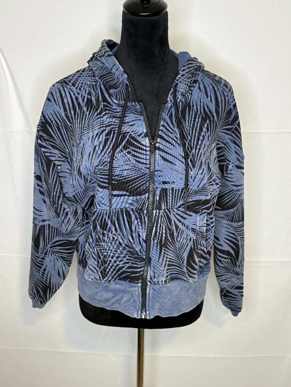 Joy Lab Women's Zip Up Hooded Jacket Blue Print Size S